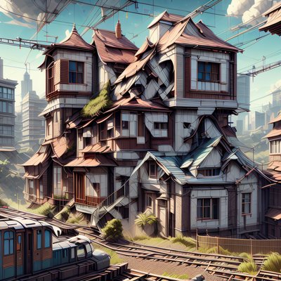 Tangled Rooftop House Matte Painting QR Code Art