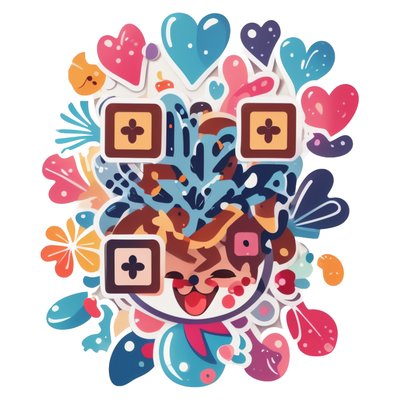 Cute Hearts Animal Vector QR Code for Stickers