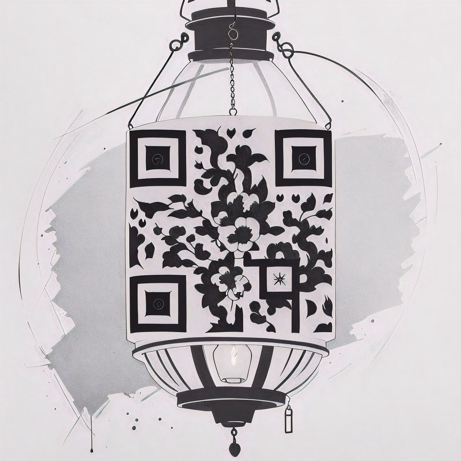 Floral Lantern Ink Tattoo QR Code Art — image 1