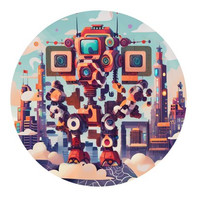 Retro Robot Futuristic City Vector QR Code for Stickers