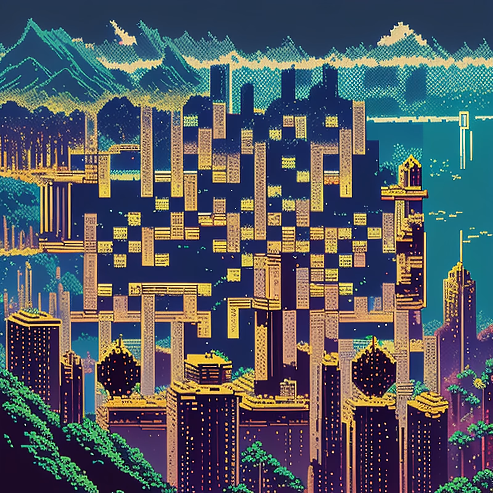 Pixel Art City Skyline QR Code for Posters — image 1