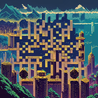 Pixel Art City Skyline QR Code for Posters — image 1