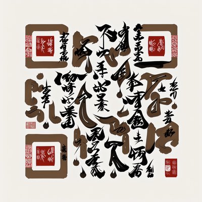 Japanese Ink Calligraphy QR Code Art