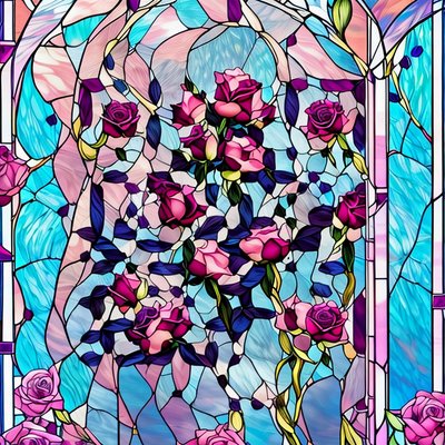 Pink Roses Stained Glass QR Code Art