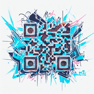 Cyan Graffiti Tag Burst QR Code for Stickers