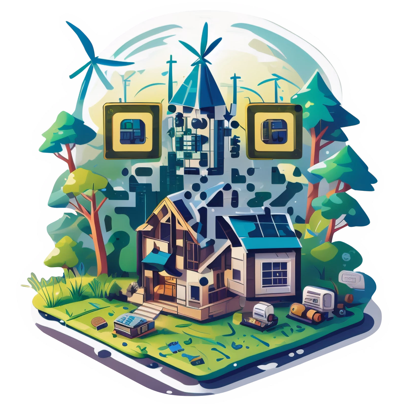 Eco House Island Vector QR Code for Stickers — image 1