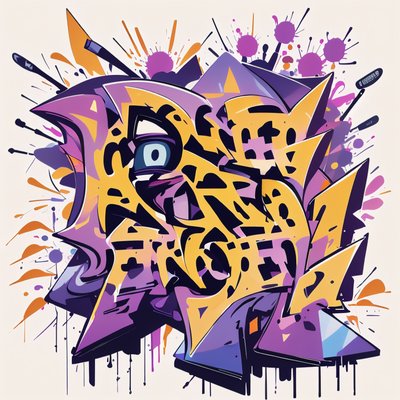 Purple Yellow Wildstyle Graffiti QR Code for Stickers