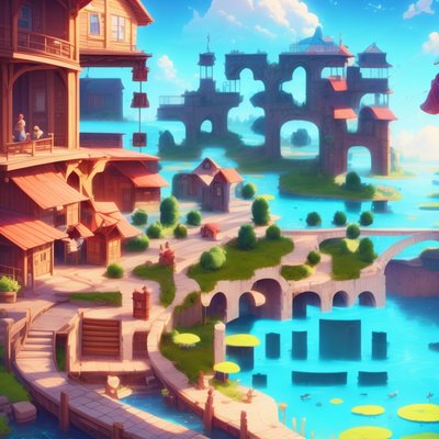 Fantasy Waterside Town Game Art QR Code for Posters
