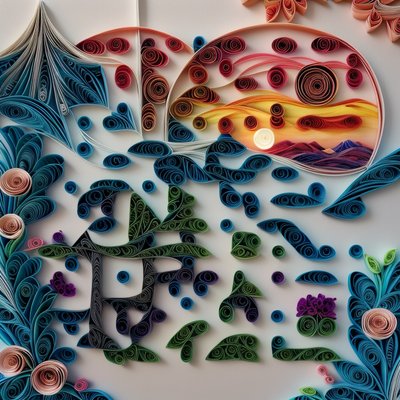 Quilled Paper Sunset Landscape QR Code Art