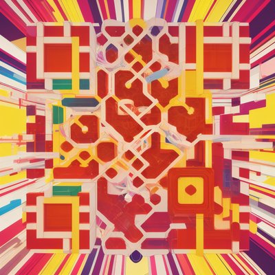 Red Yellow Geometric Abstract QR Code for Posters