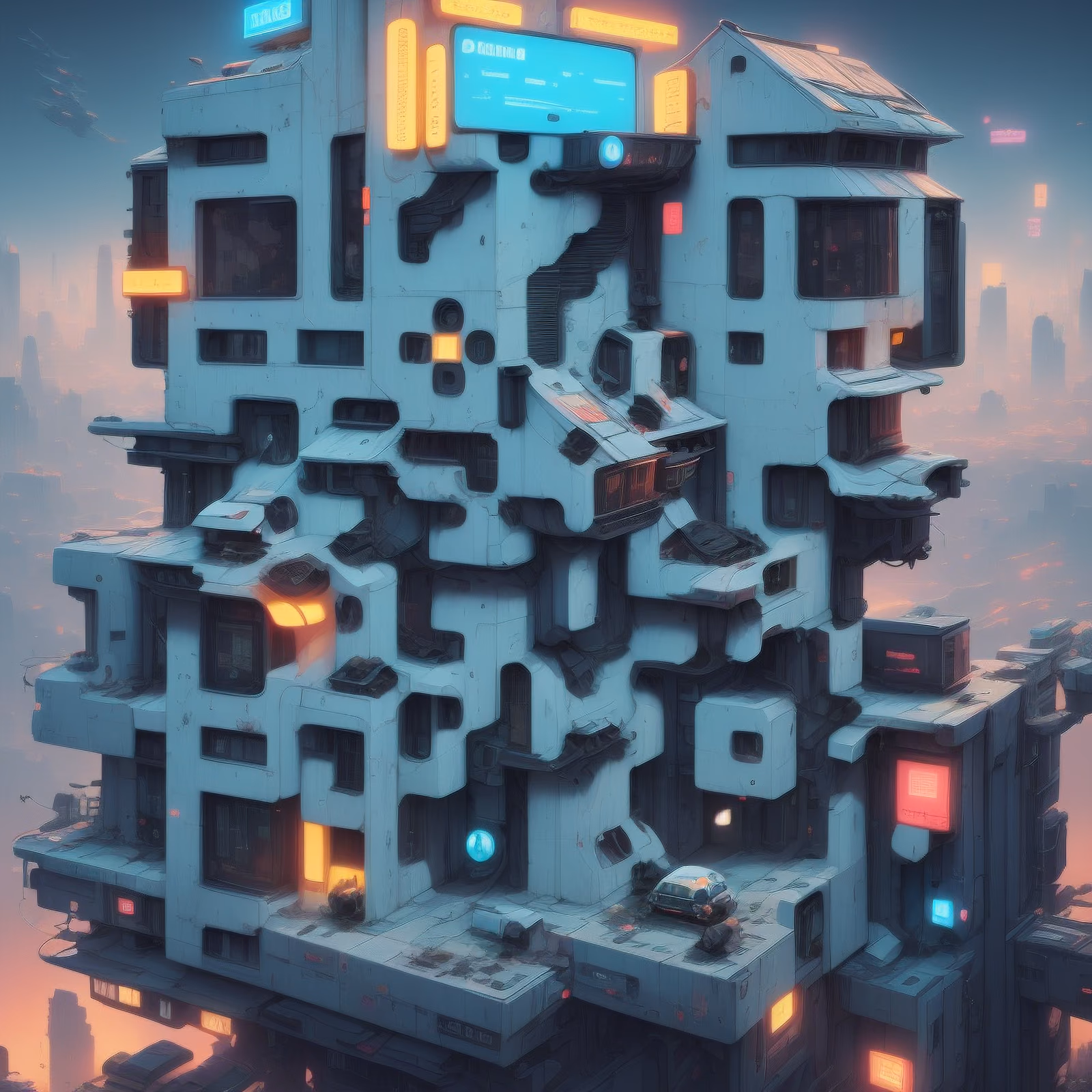 Cyberpunk Tower Block Concept Art QR Code for Posters — image 1