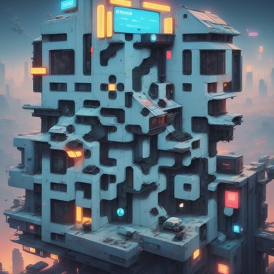 Cyberpunk Tower Block Concept Art QR Code for Posters