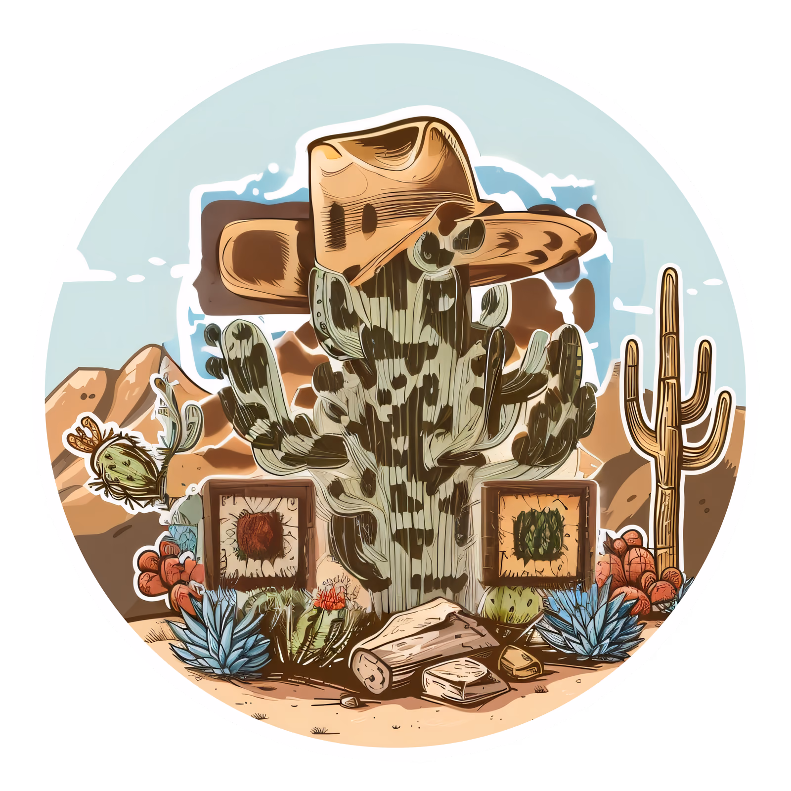 Cowboy Hat Desert Cactus Vector QR Code for Stickers — image 1