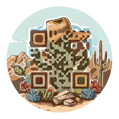 Cowboy Hat Desert Cactus Vector QR Code for Stickers