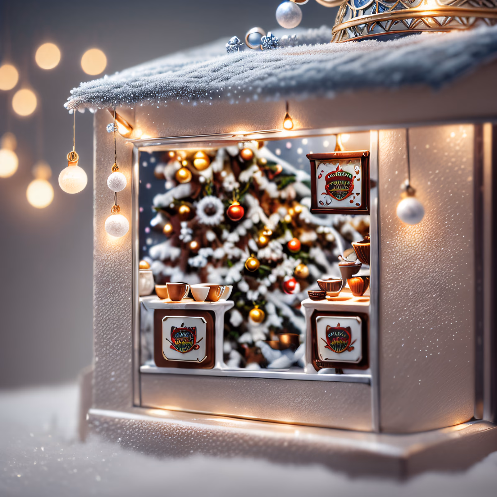 Miniature Christmas Coffee Shop Photorealistic QR Code for Greeting Cards — image 1