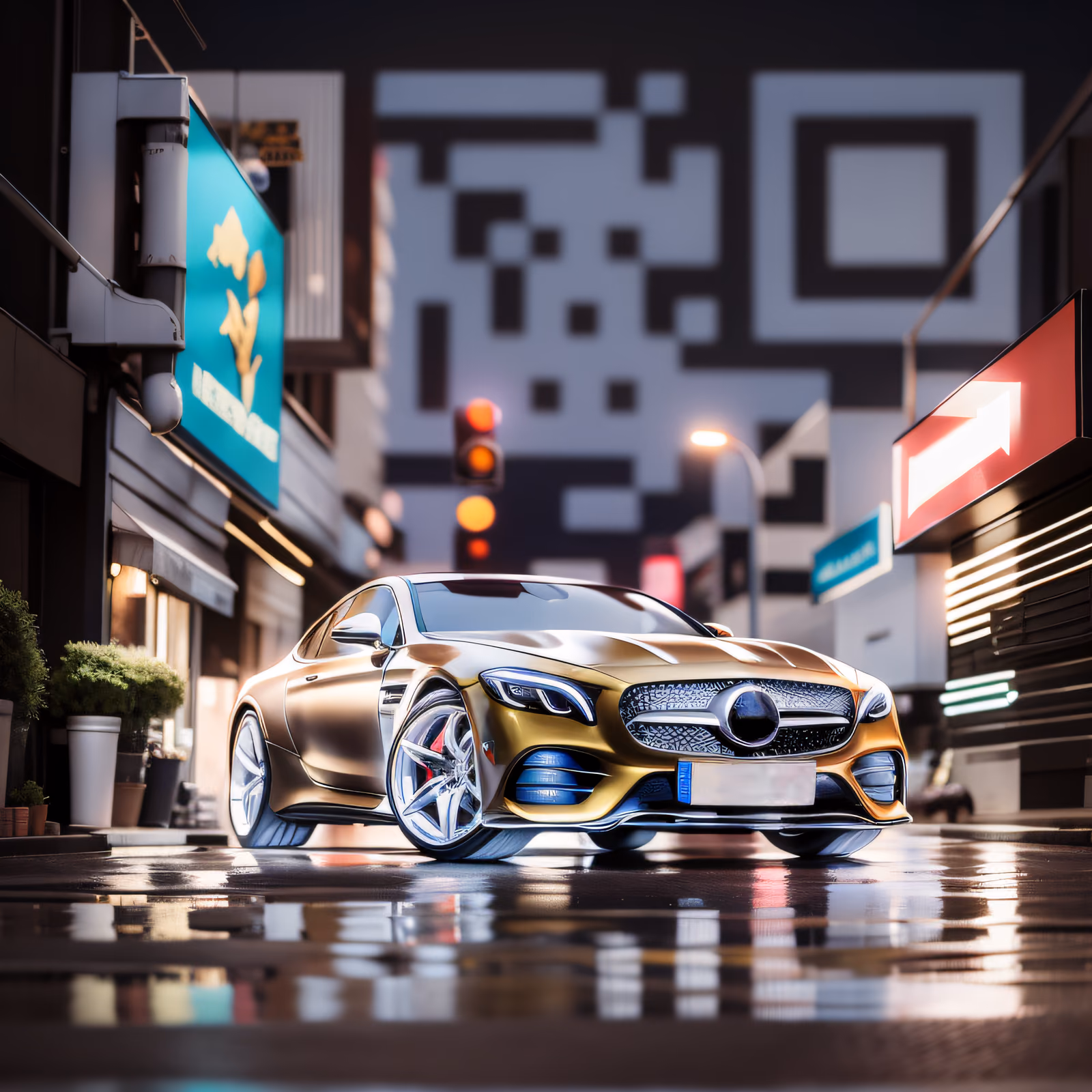 Gold Cyberpunk Car Night Street QR Code for Posters — image 1
