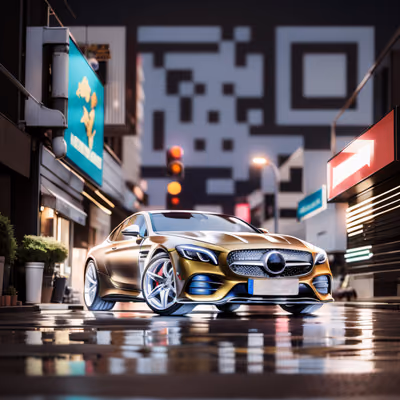 Gold Cyberpunk Car Night Street QR Code for Posters — image 1