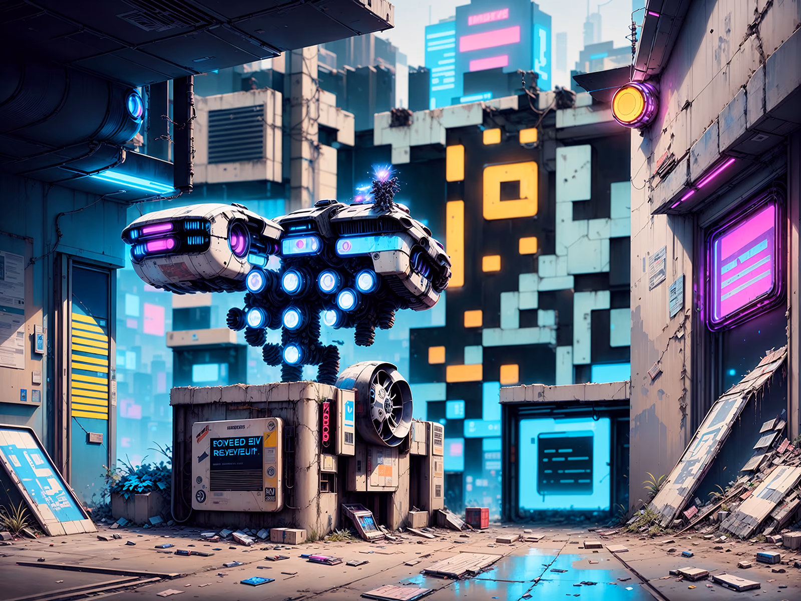 Cyberpunk Hoverbike Garage Alley QR Code for Posters — image 1