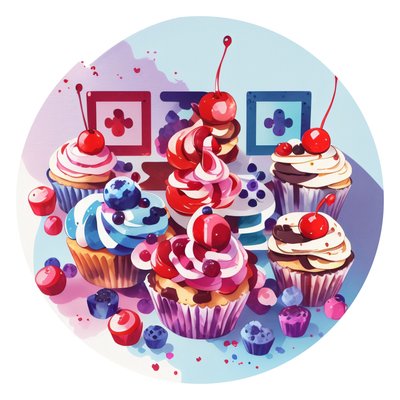 Cherry Cupcakes Vector Painting QR Code for Stickers