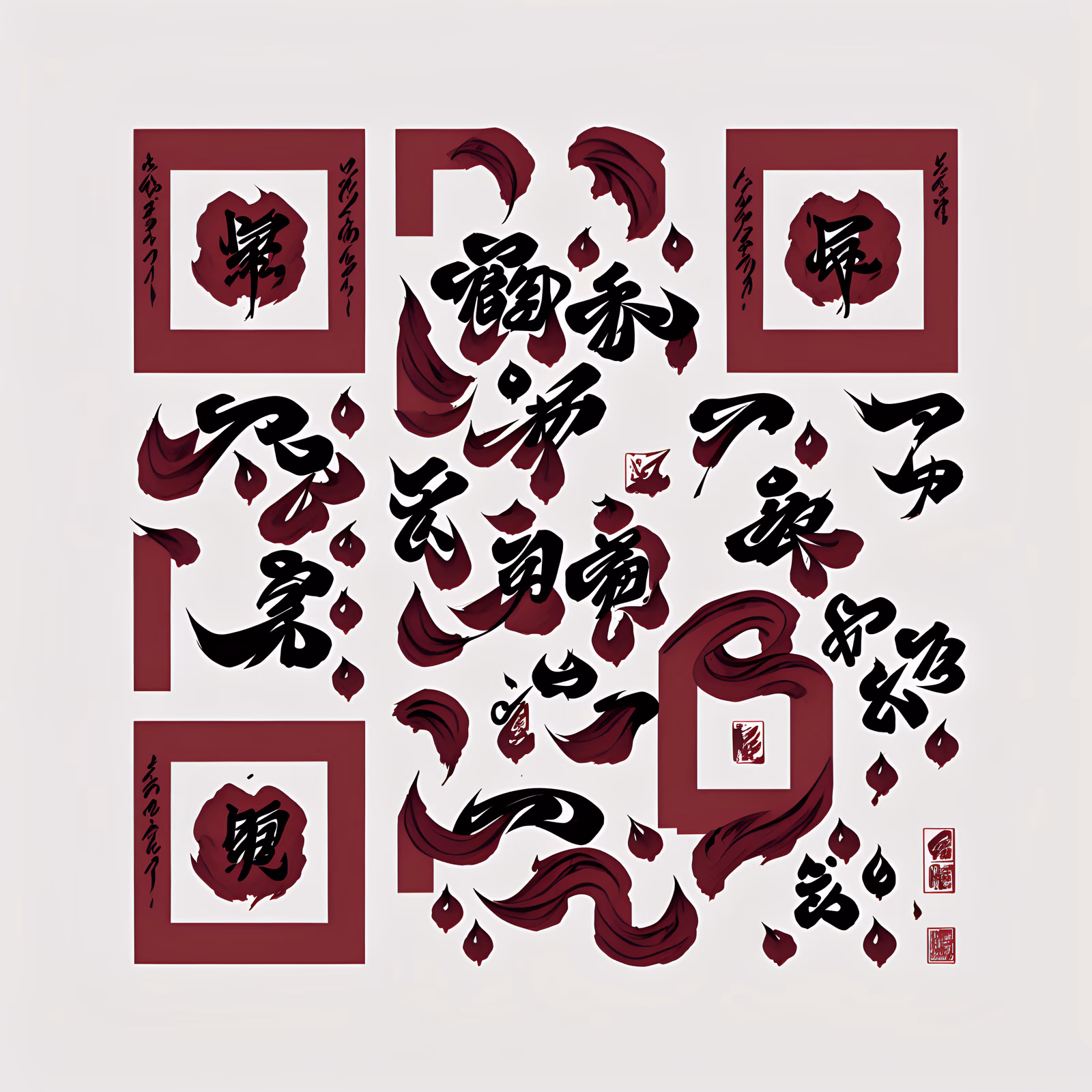 栗色水墨书法二维码艺术 — 图片 1