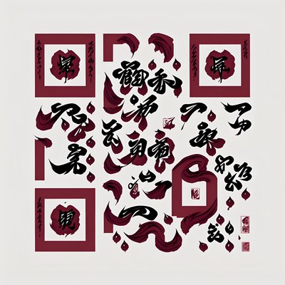 Maroon Ink Calligraphy QR Code Art