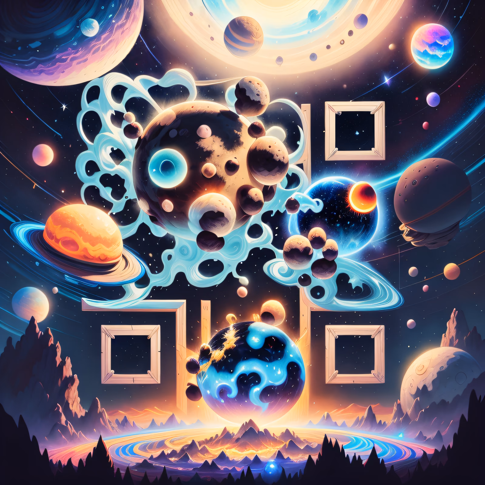 Ringed Planets Cosmic Digital Painting QR Code for Posters — image 1
