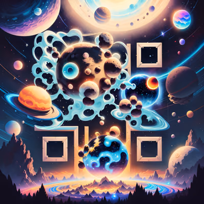 Ringed Planets Cosmic Digital Painting QR Code for Posters — image 1