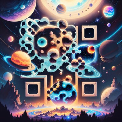 Ringed Planets Cosmic Digital Painting QR Code for Posters