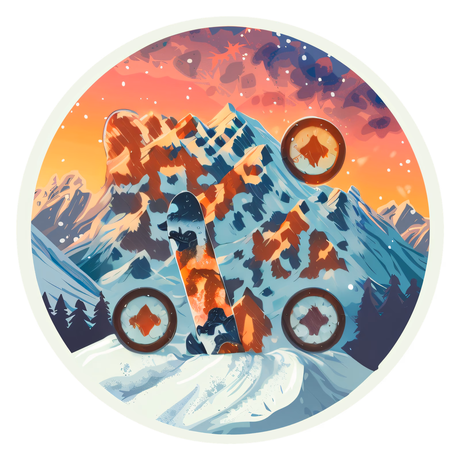 Snowboard Mountain Sunset Vector QR Code for Stickers — image 1