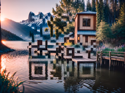 Хижина у горного озера: фотографический QR-код — изображение 1