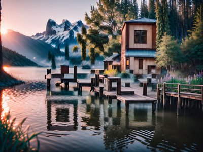 Mountain Lake Cabin Photographic QR Code Art