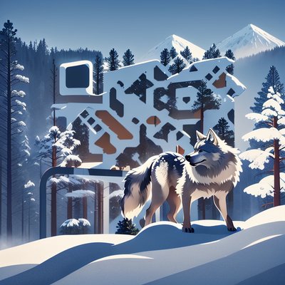 Winter Wolf Vector Landscape QR Code Art