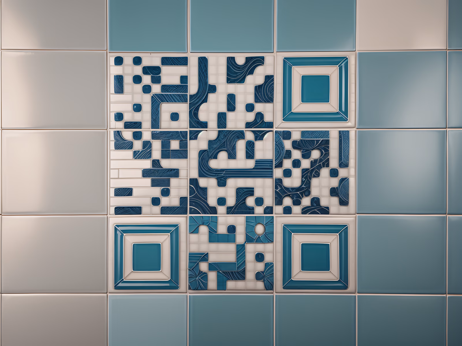 Teal Ceramic Tile Wall QR Code Art — image 1