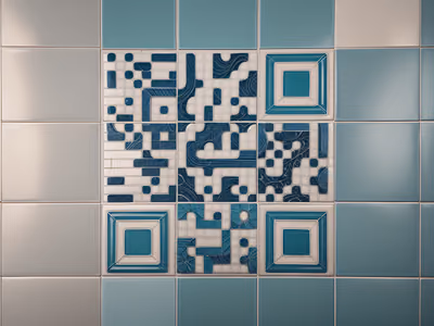 Teal Ceramic Tile Wall QR Code Art — image 1