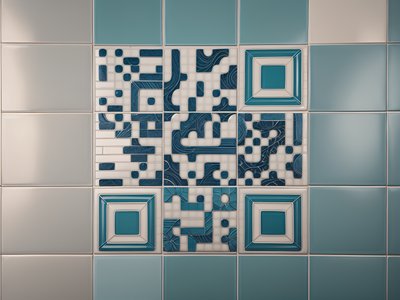 青绿色陶瓷砖墙二维码艺术