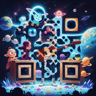 Alien Space Concert Cartoon QR Code for Posters