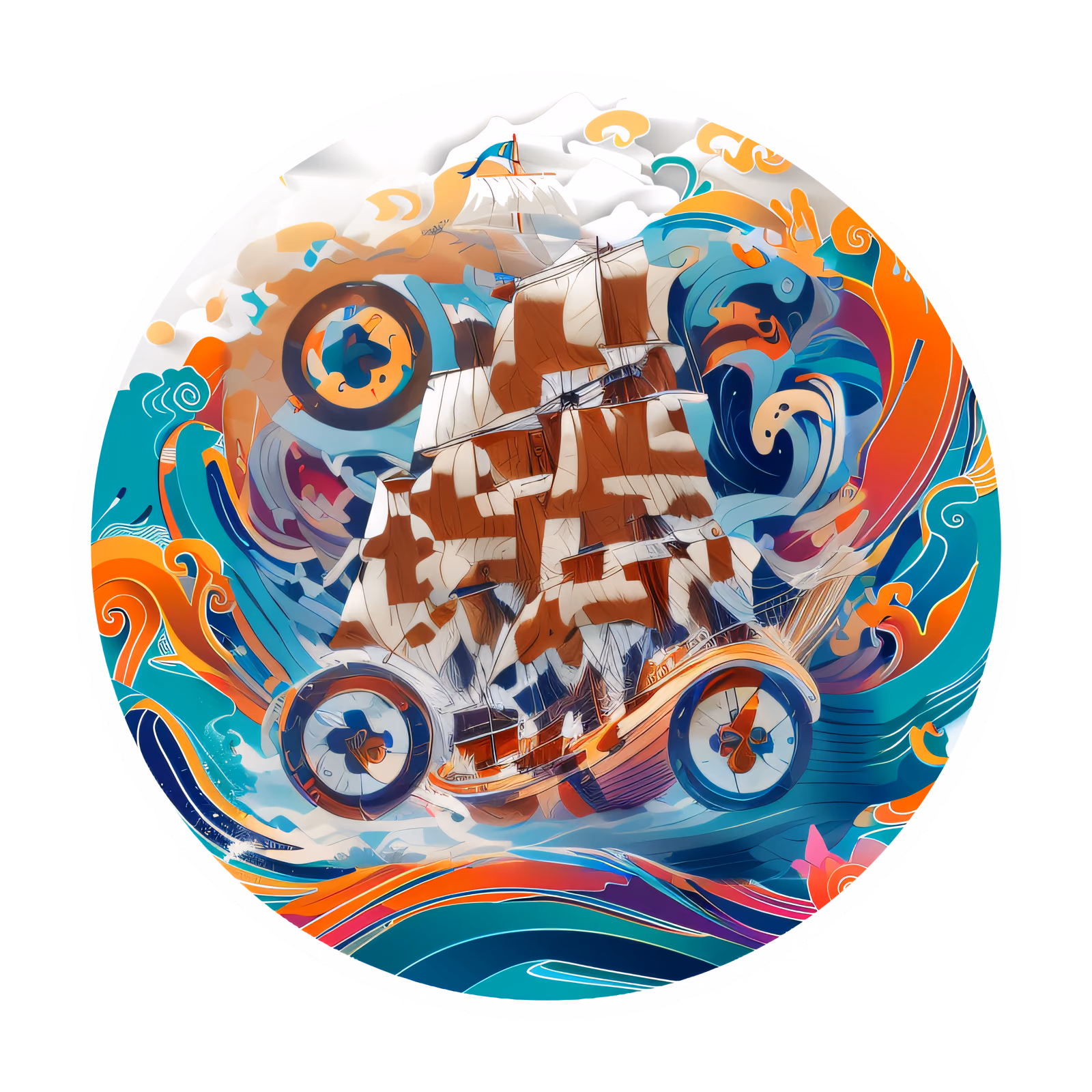 Tall Ship Vector Waves QR Code for Stickers — image 1