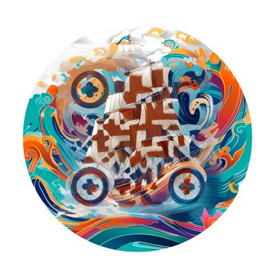 Tall Ship Vector Waves QR Code for Stickers