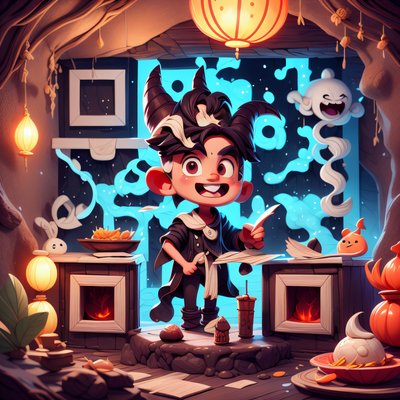 Chibi Devil Boy Halloween 3D QR Code for Posters