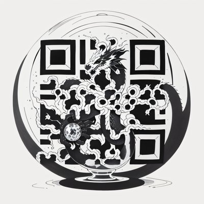 盘绕的龙与水晶球纹身二维码设计,适用于临时纹身