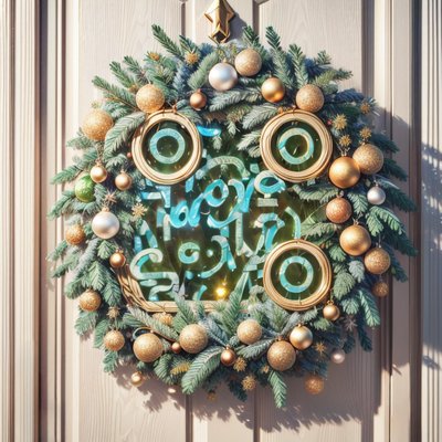 Christmas Door Wreath Digital QR Code for Greeting Cards