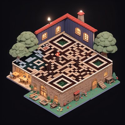 Isometric Brick House Diorama Building QR Code Art
