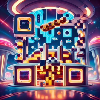 Ретро космическая станция с бургерной: QR-код для постеров