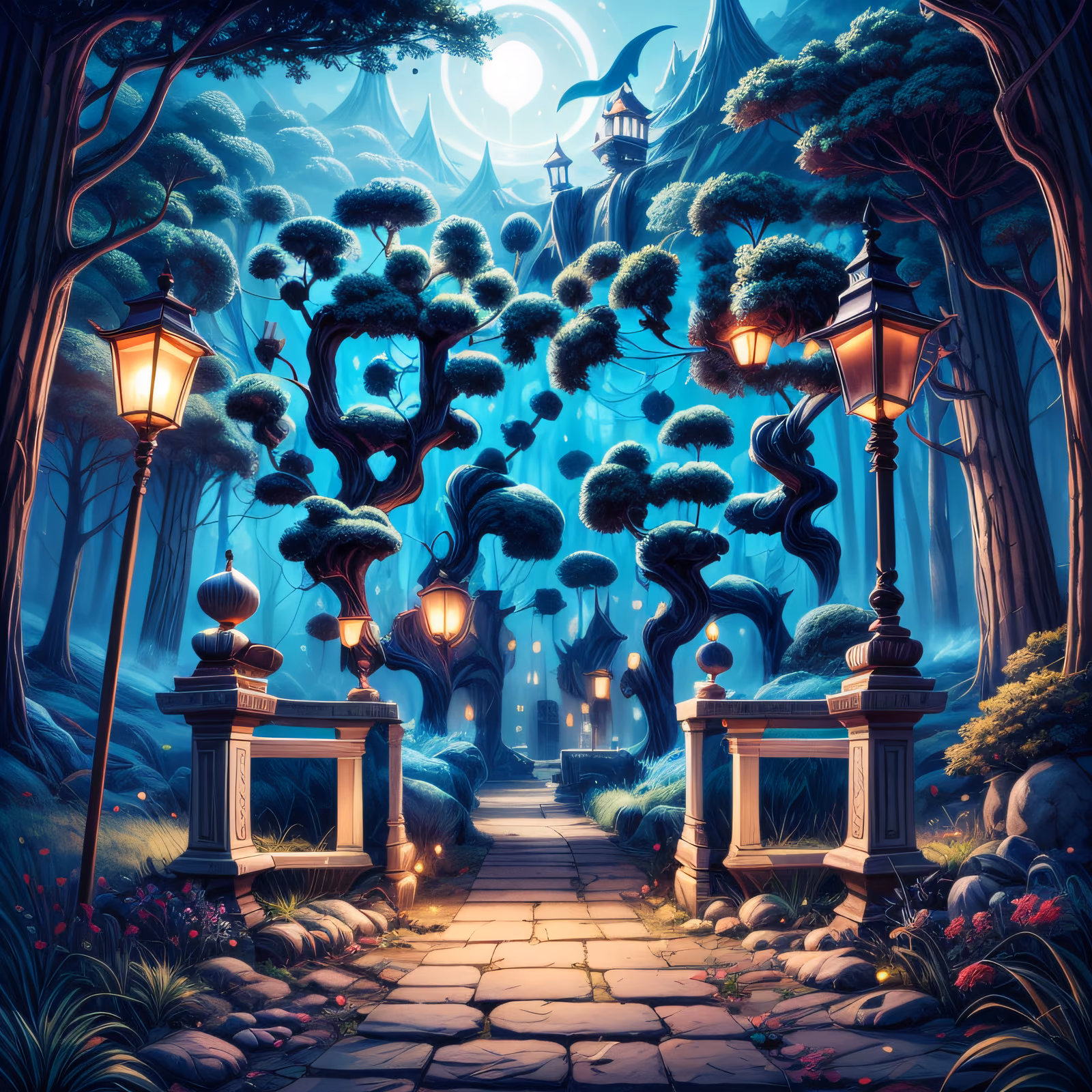 Mystical Lantern Forest Digital Painting QR Code for Posters — image 1
