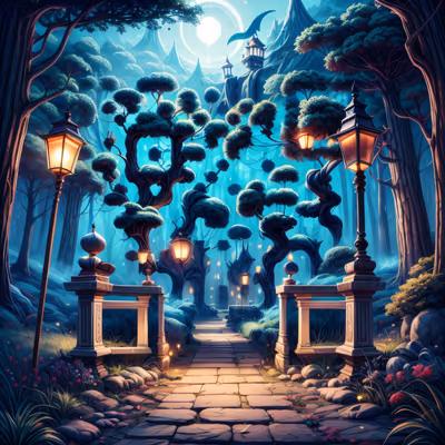 Mystical Lantern Forest Digital Painting QR Code for Posters — image 1