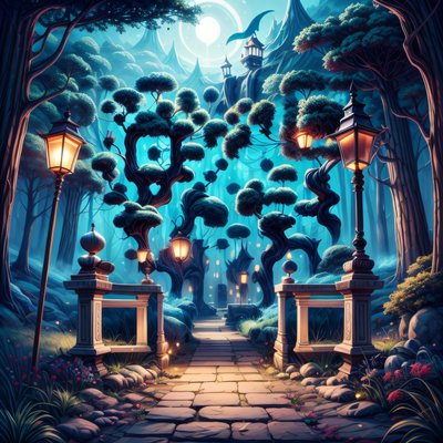 Mystical Lantern Forest Digital Painting QR Code for Posters