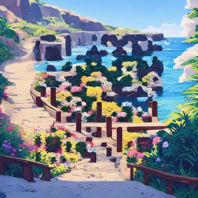 Coastal Flower Path Vector QR Code for Posters