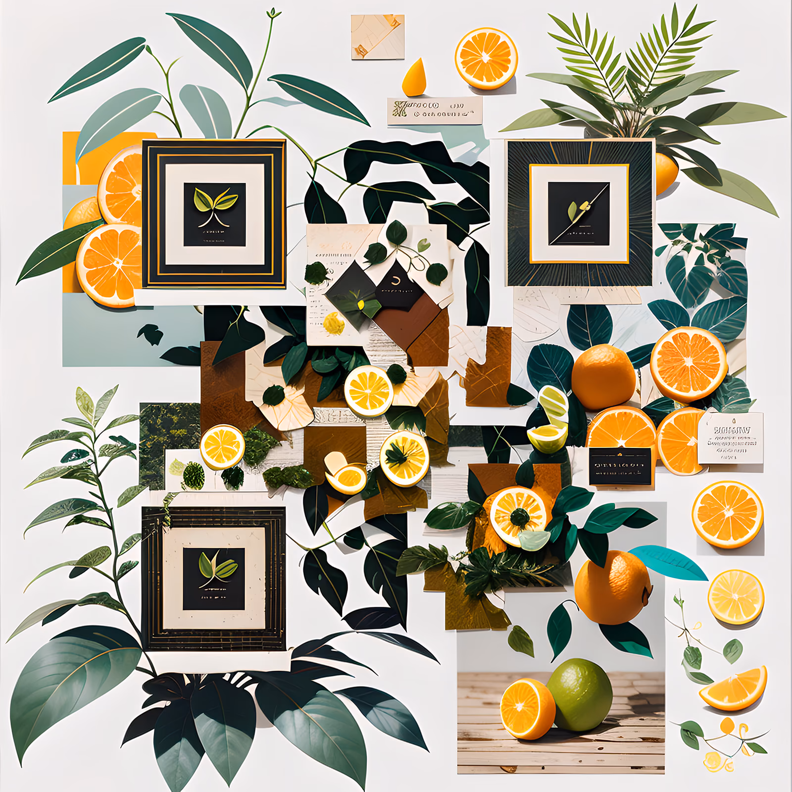 Цитрусы и листья в бумажном коллаже: QR-код для упаковки — изображение 1