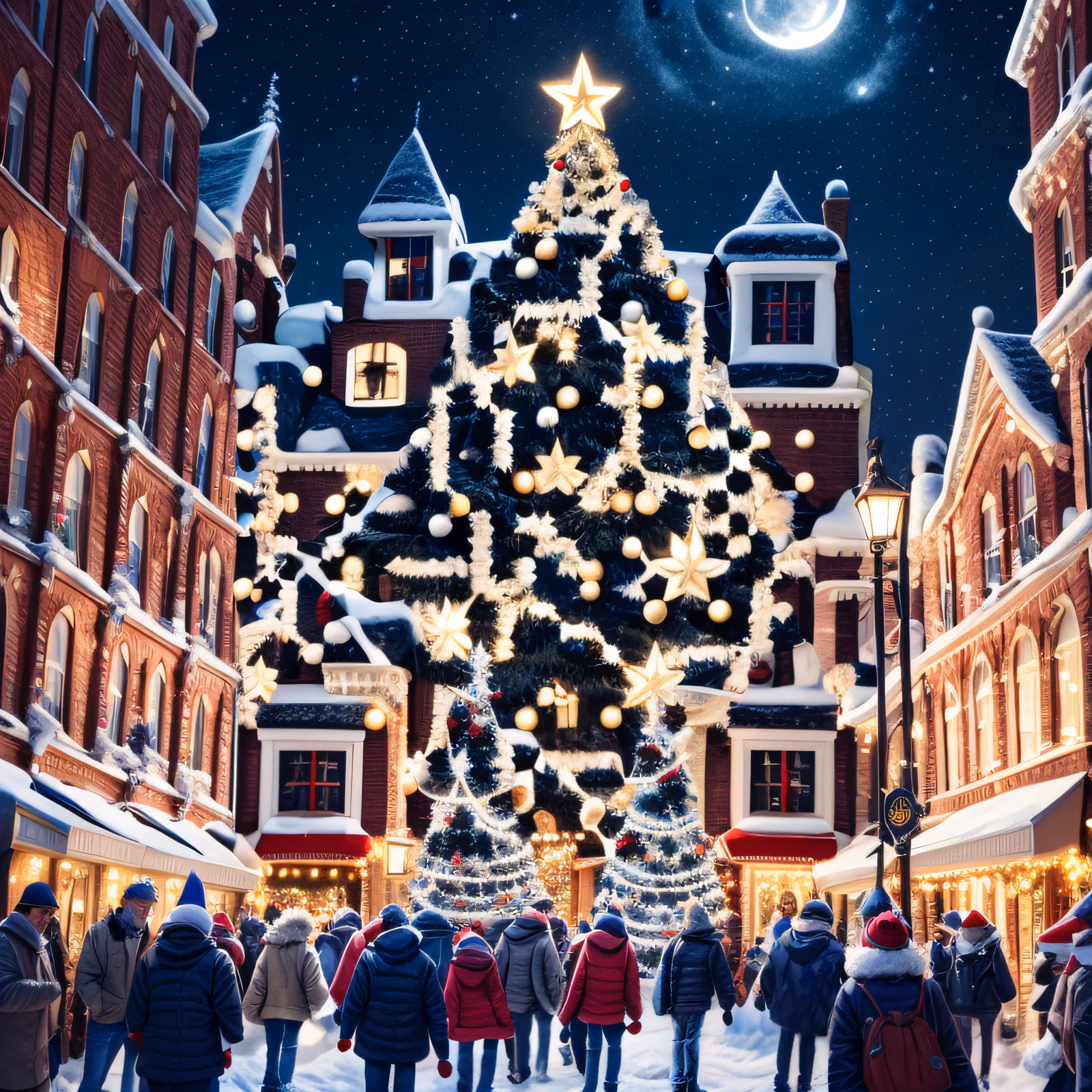 Christmas Village Tree Digital Painting QR Code for Greeting Cards — image 1