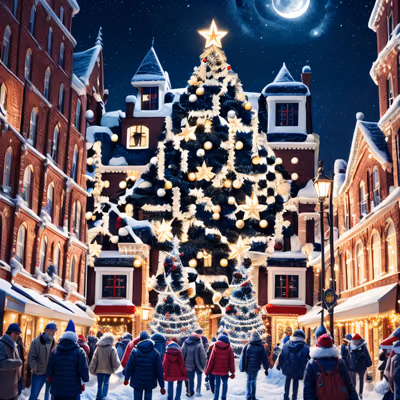Christmas Village Tree Digital Painting QR Code for Greeting Cards — image 1